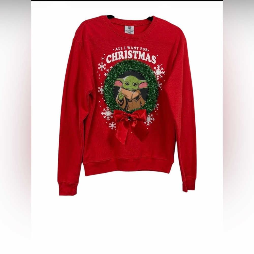 NWT Star Wars Grogu Baby Yoda "All I Want For Christmas" - Wreath Bow